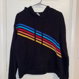 Black hoodie with rainbow stripes